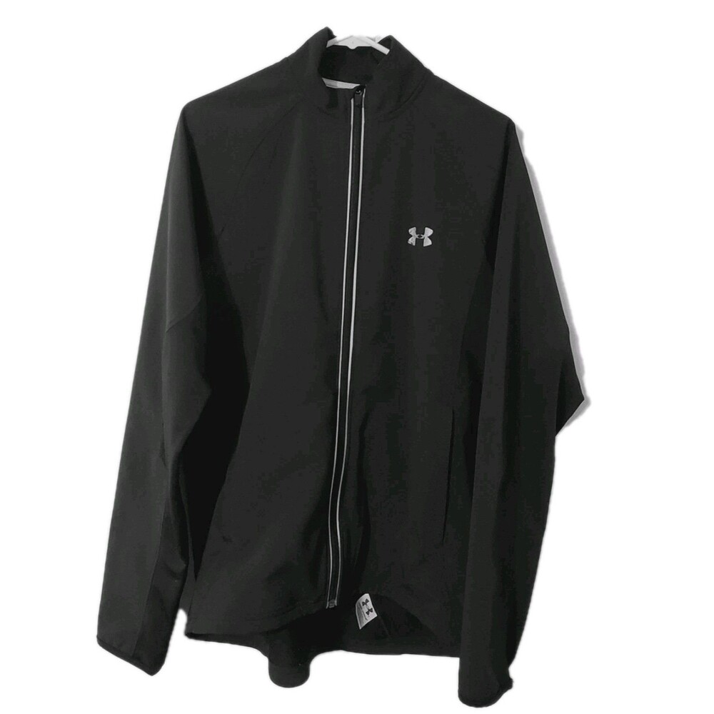 Under Armour Windbreaker Jacket Men Med Black Full Zip Mock Neck Athletic
